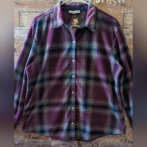 Upcycled Wild Soul W Painted Aztec Plaid Fleece like Shacket - Picture 9 of 14